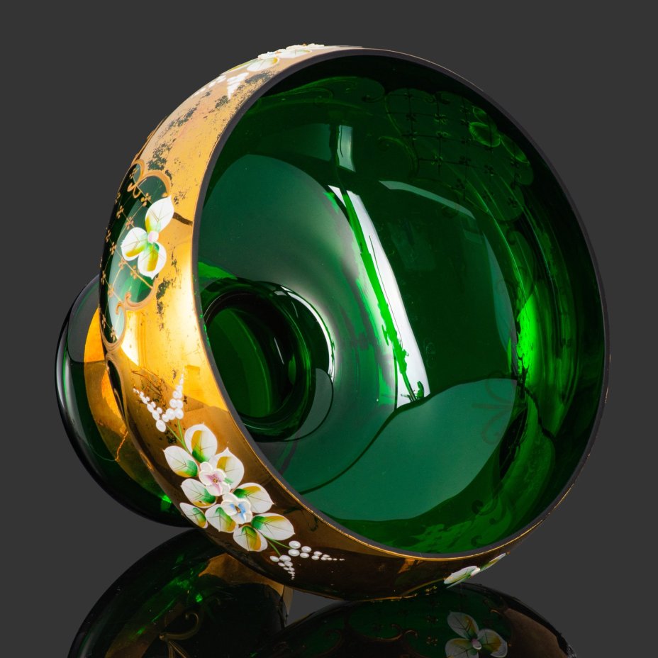 Ваза для десертов (фруктовница), стекло, лепка, смальта, золочение, Bohemia Crystal (Bohemia Glass), Чехия, 1980-2000 гг.