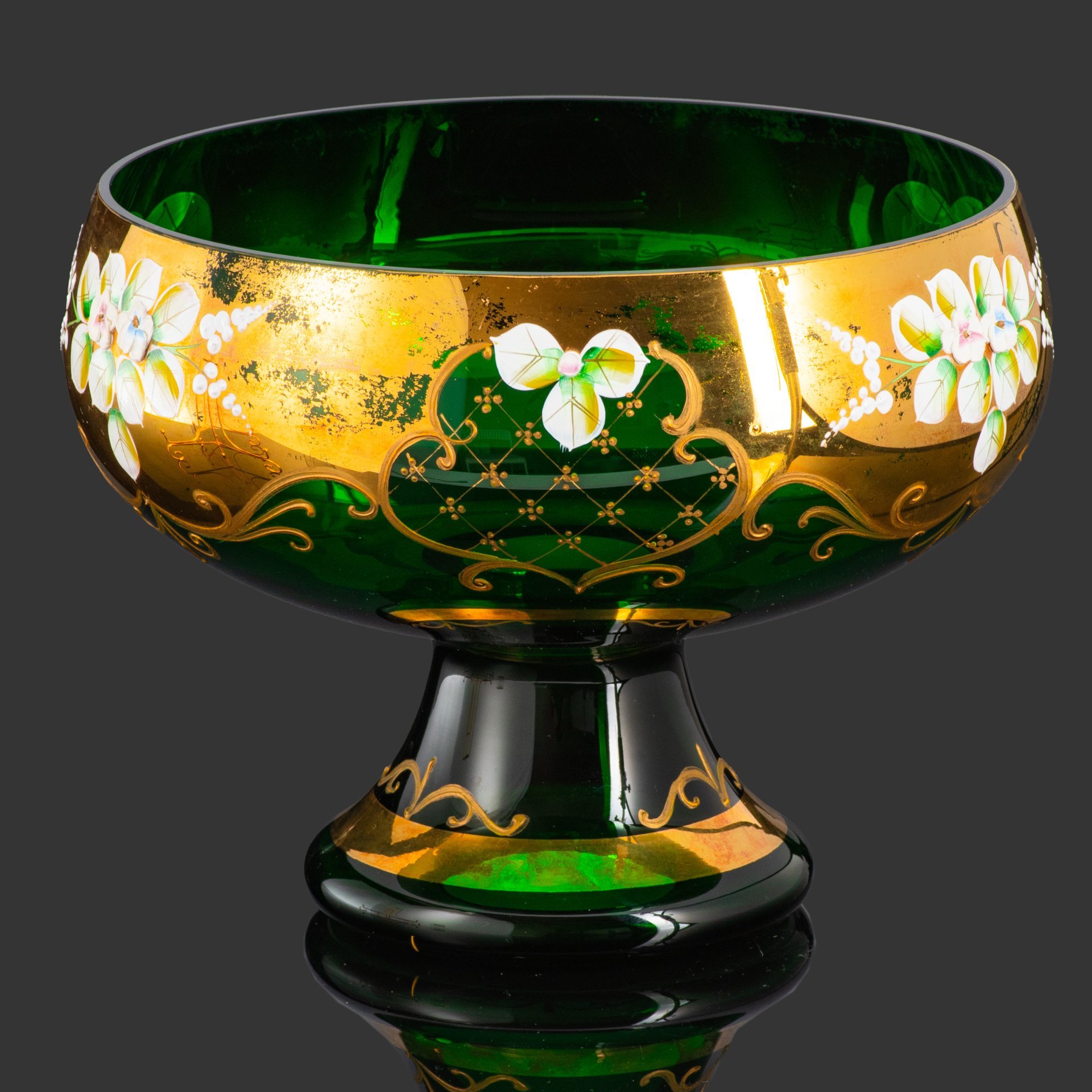 Ваза для десертов (фруктовница), стекло, лепка, смальта, золочение, Bohemia Crystal (Bohemia Glass), Чехия, 1980-2000 гг., Bohemia Crystal (Bohemia Glass)