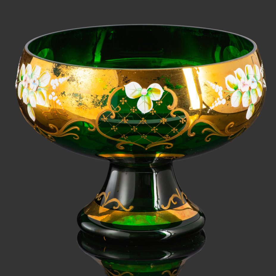 Ваза для десертов (фруктовница), стекло, лепка, смальта, золочение, Bohemia Crystal (Bohemia Glass), Чехия, 1980-2000 гг., Bohemia Crystal (Bohemia Glass)