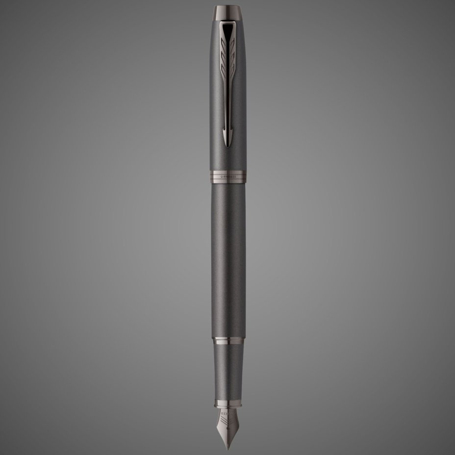 Перьевая ручка Parker IM Professionals Monochrome Titanium, перо:F/M, цвет чернил: blue, в подарочной упаковке., Лаки и смолы: лак, латунь