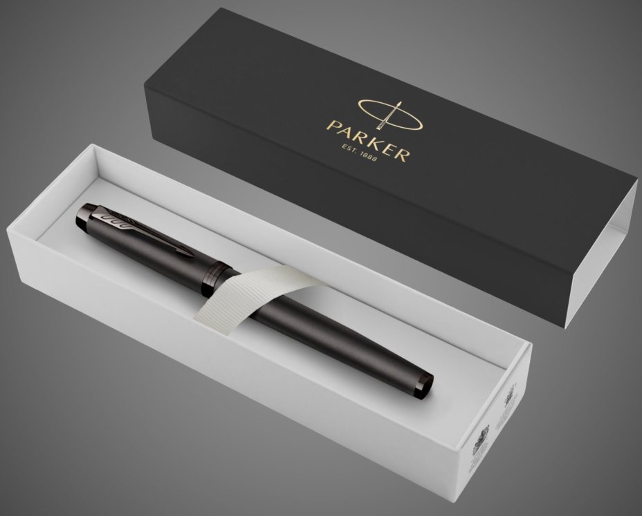 Перьевая ручка Parker IM Professionals Monochrome Titanium, перо:F/M, цвет чернил: blue, в подарочной упаковке., Лаки и смолы: лак, латунь