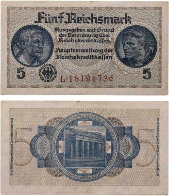Германия, Третий Рейх 5 рейхсмарок 1940-1945 серия L