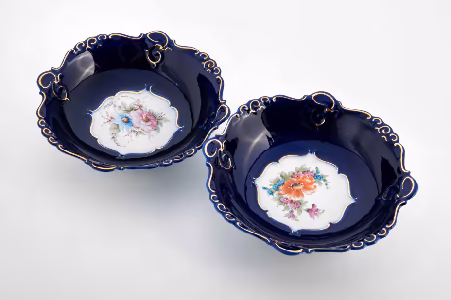 Пара глубоких блюд с цветочным декором, Cluj-Napoca Porcelain