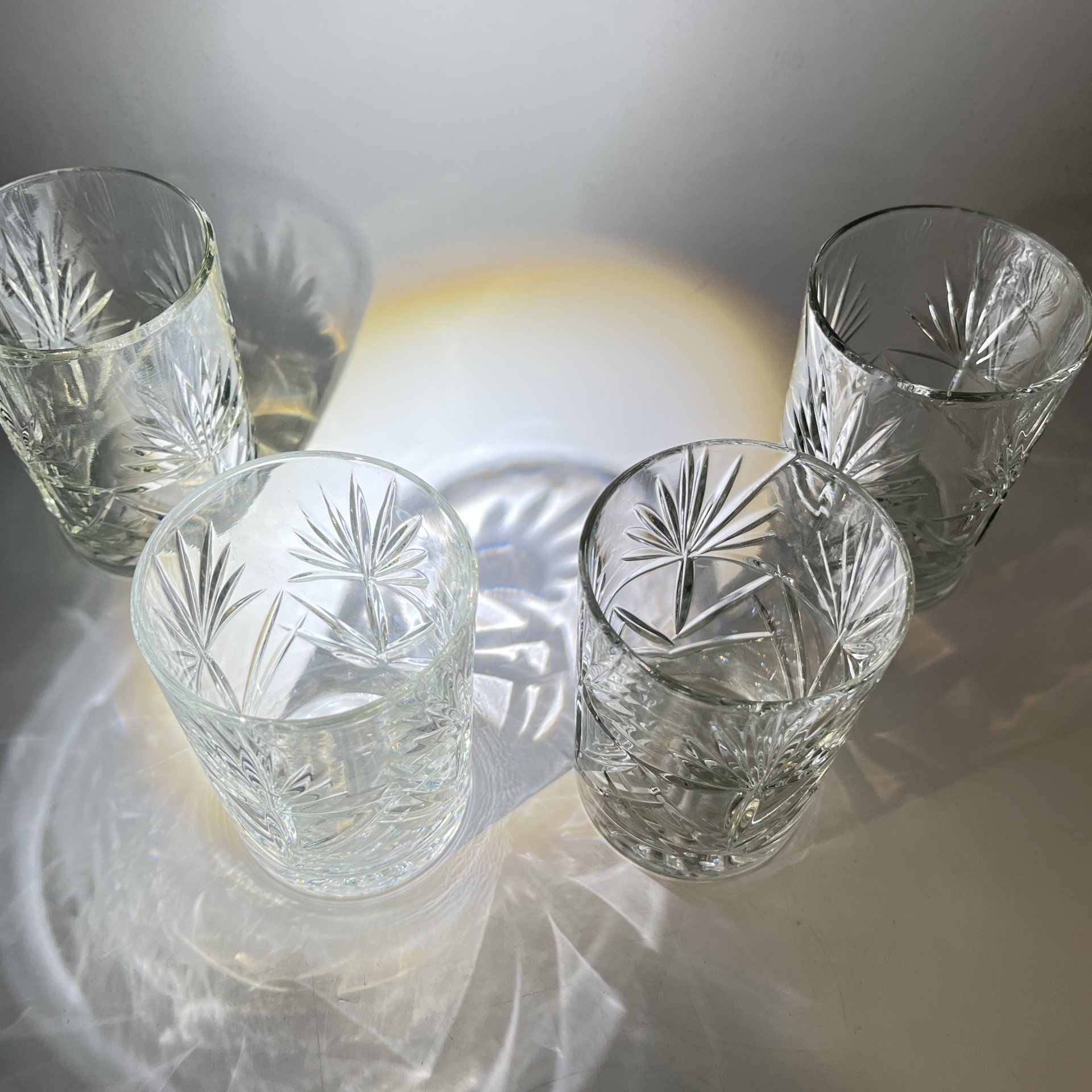 Стаканы с растительным декором на 4 персоны, хрусталь, пресс, Россия, 1980-2000 гг.