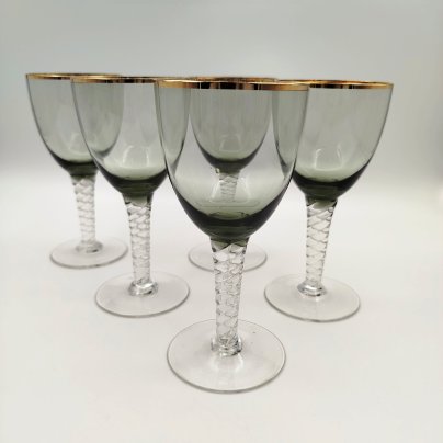 Набор из 5 бокалов для вина, с витыми ножками, стекло, золочение