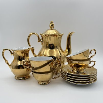 Сервиз кофейный золотого цвета на 5 персон (12 предметов), фарфор, золочение, Kahla, ГДР, 1968-1987 гг.