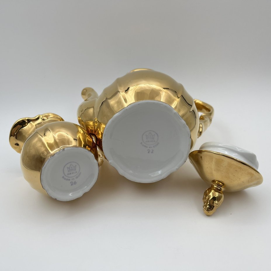 Сервиз кофейный золотого цвета на 5 персон (12 предметов), фарфор, золочение, Kahla, ГДР, 1968-1987 гг.