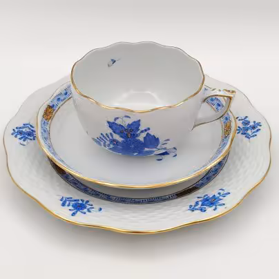Трио чайное, выполненное в фирменном дизайне "Chinese Bouquet" ("Apponyi Blue"), Herend (Херенд)