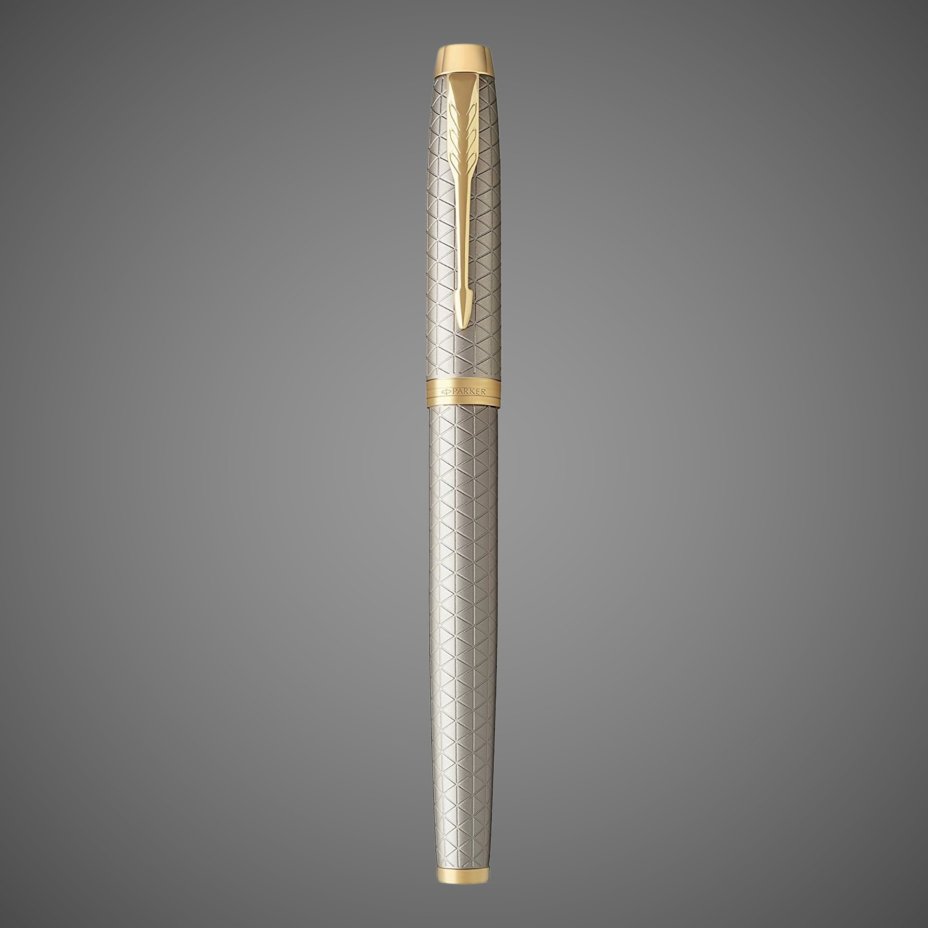 Перьевая ручка Parker IM Premium Warm Silver (grey) GT, перо: F, цвет чернил: blue, в подарочной упаковке., Металлы: латунь, позолота, позолота