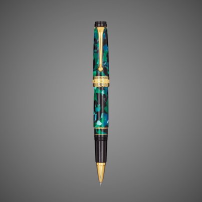 Ручка-роллер Aurora Optima Auroloide, Emerald green GT, в подарочной коробке, Драгметаллы: позолота, позолота, смола