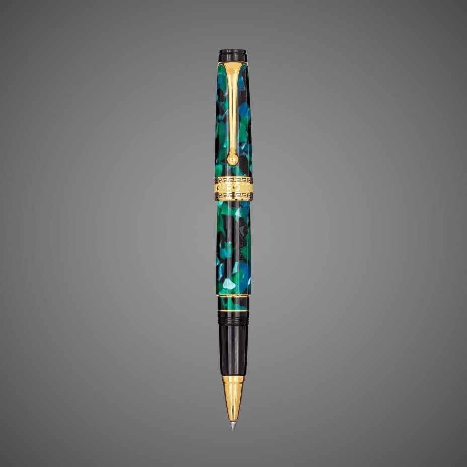 Ручка-роллер Aurora Optima Auroloide, Emerald green GT, в подарочной коробке, Драгметаллы: позолота, позолота, смола