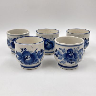 Набор из 5-ти миниатюрных чашек (пиалы), фарфор, роспись, Объединение «Гжель», Россия, 1991-2010 гг.