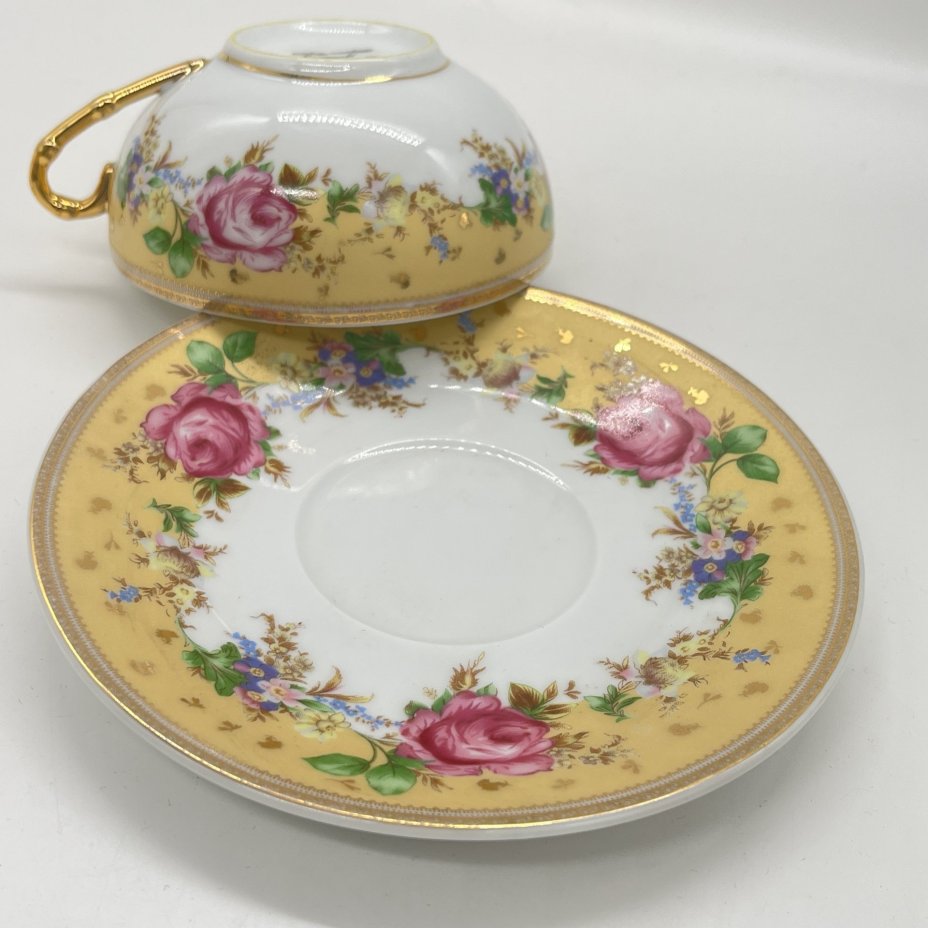 Чайная пара с цветочным декором, фарфор, деколь, золочение, Elan Gallery, Россия, 2000-2015 гг.