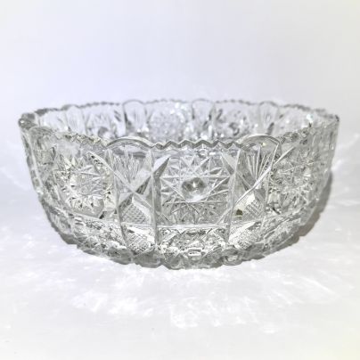 Большой салатник/конфетница с резным геометрическим декором, хрусталь, алмазная грань, СССР, 1970-1990 гг.