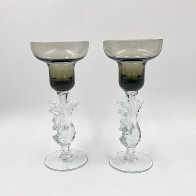 Набор из 2-х подсвечников "Птица счастья", стекло, Гусевской хрустальный завод (Гусь-Хрустальный), Россия, 1990-2010 гг.