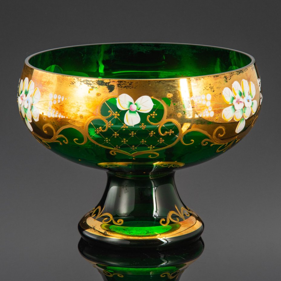 Ваза для десертов (фруктовница), стекло, лепка, смальта, золочение, Bohemia Crystal (Bohemia Glass), Чехия, 1980-2000 гг.