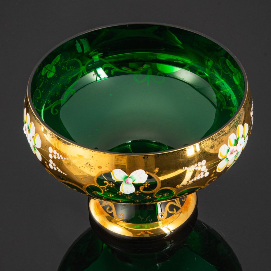 Ваза для десертов (фруктовница), стекло, лепка, смальта, золочение, Bohemia Crystal (Bohemia Glass), Чехия, 1980-2000 гг.
