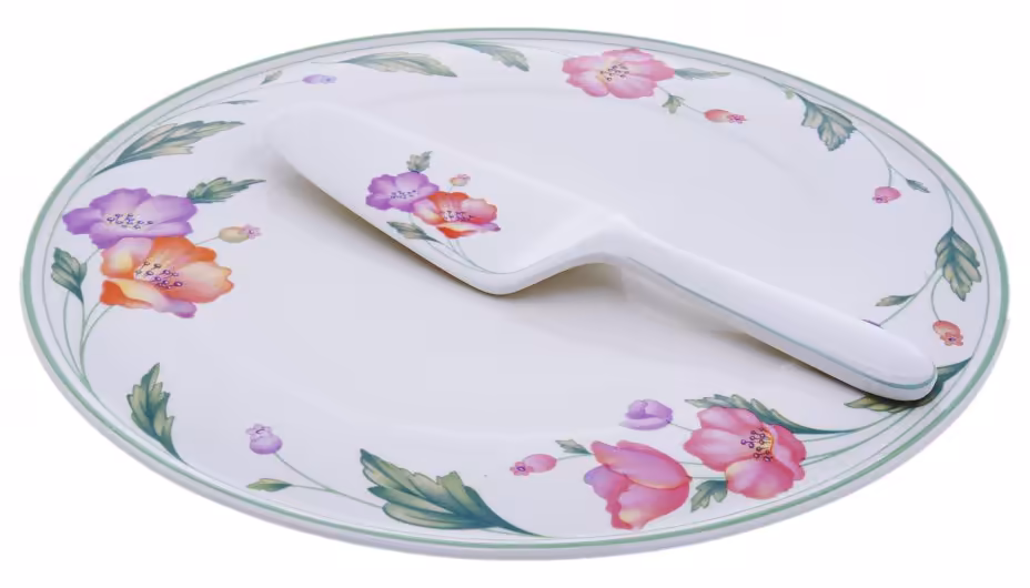 Набор для подачи торта (блюдо и лопатка), фарфор, деколь, мануфактура "Royal Bone China", Япония, 2000-2015 гг., Royal Bone China