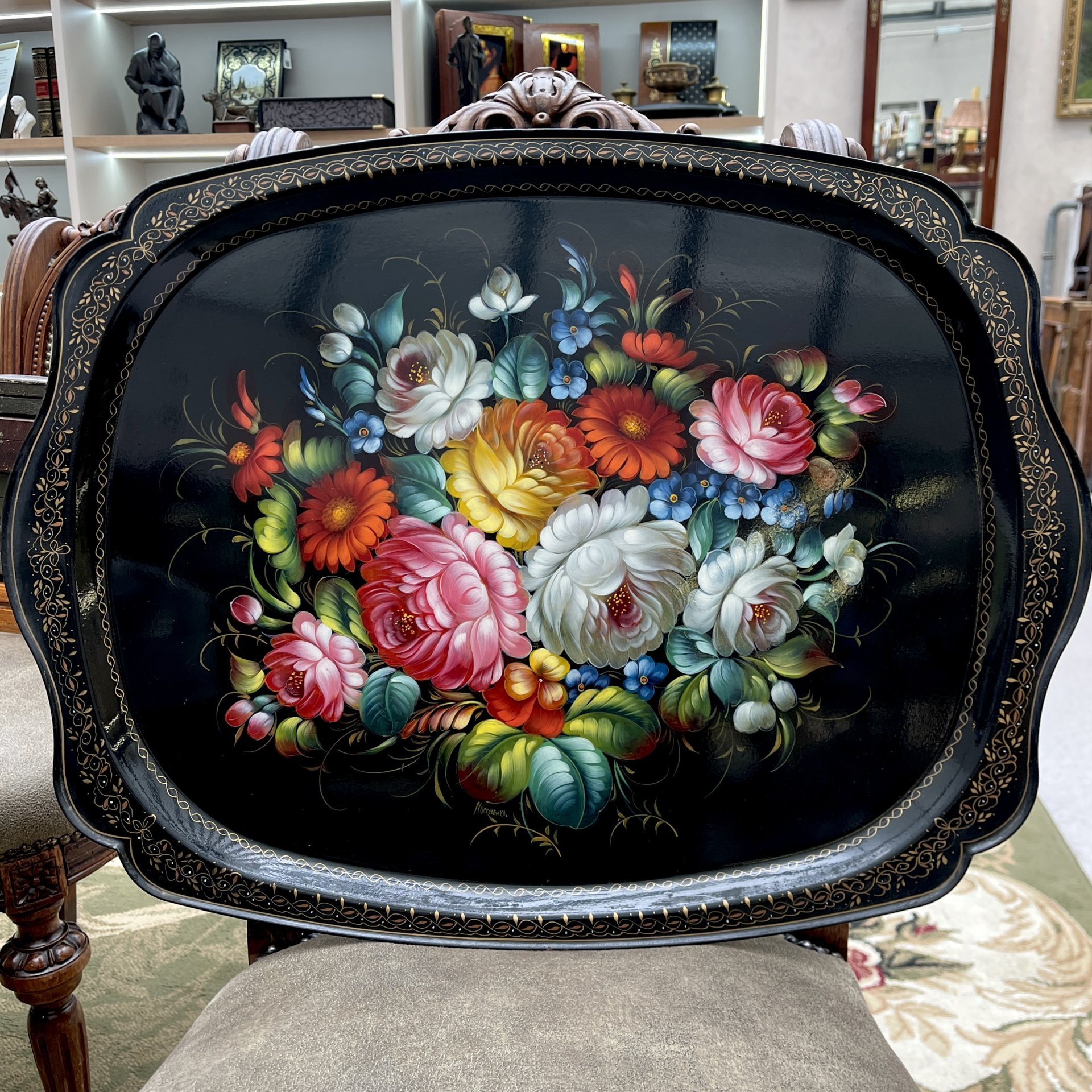 Поднос с цветочным декором (большой), художник Москаленко
