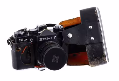 Фотоаппарат "Зенит 12XP" с объективом "Helios-44М", в родном кофре, алюминиевый сплав, Красногорский механический завод, СССР, 1990 г., Красногорский механический завод (КМЗ)