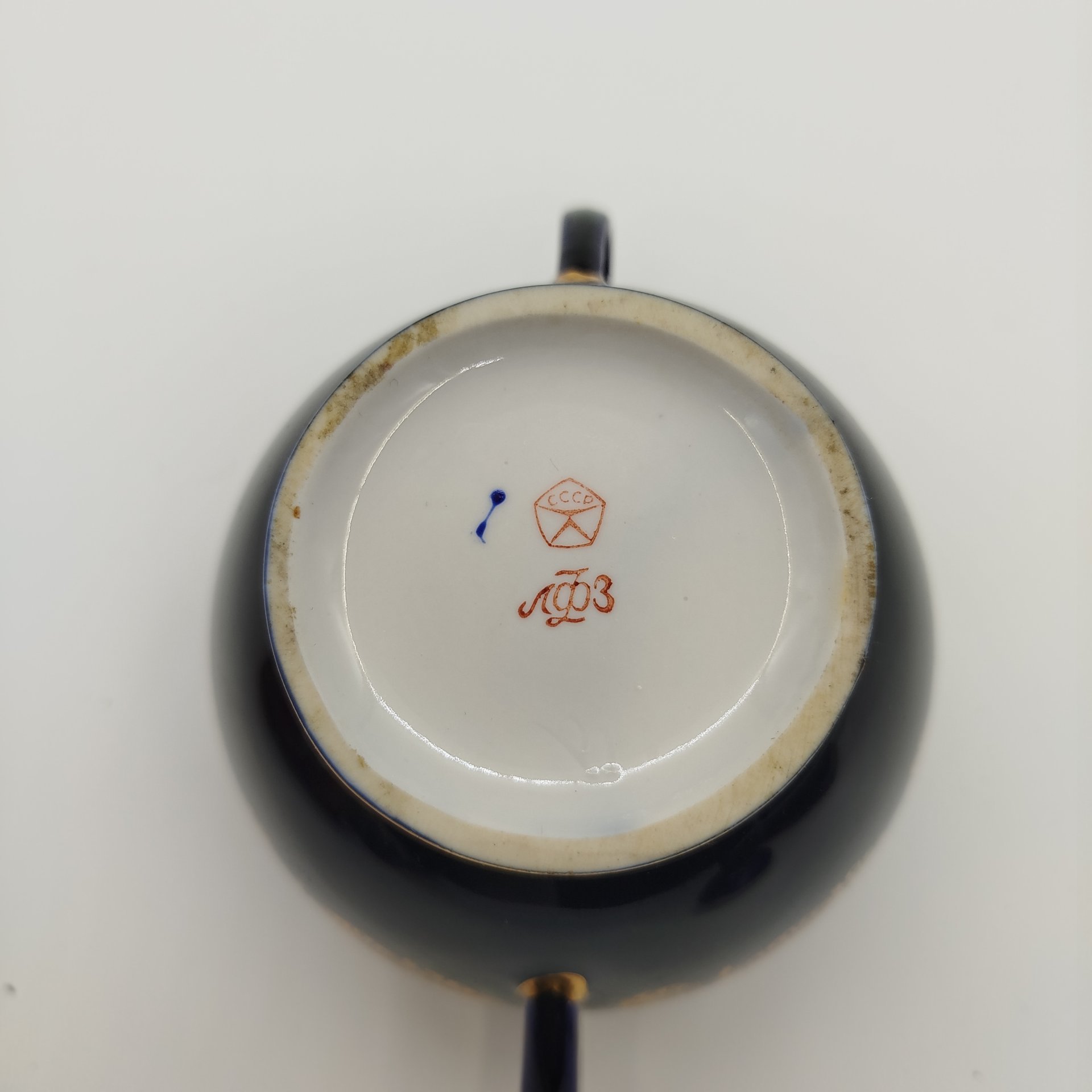 Сахарница с ажурным орнаментом, фарфор, крытье кобальтом, золочение, Ленинградский фарфоровый завод (ЛФЗ), СССР, 1970-1986 гг.