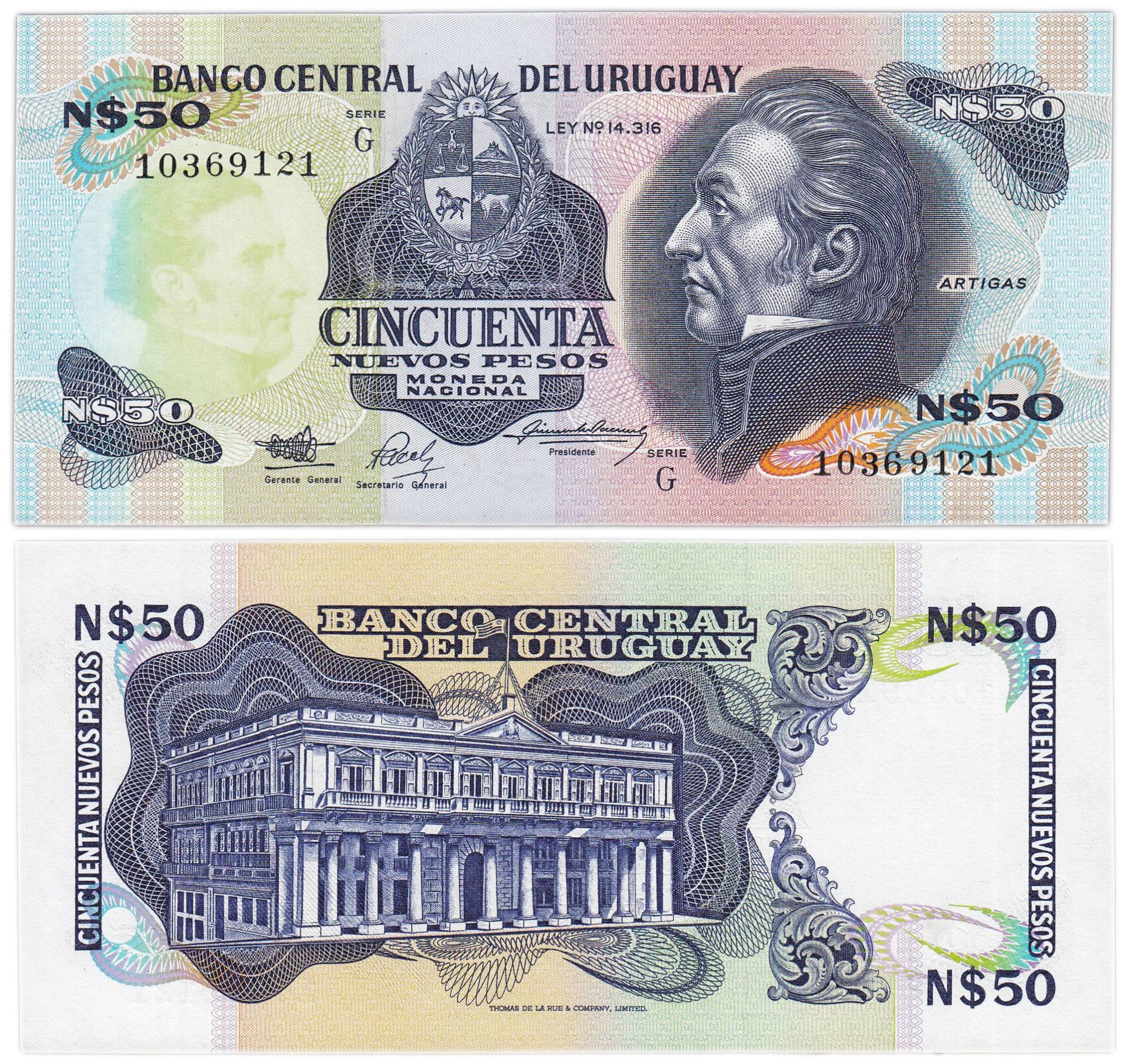 Уругвай 50 новое песо (Nuevos Pesos) обр. 1988-1989 серия G №10369121