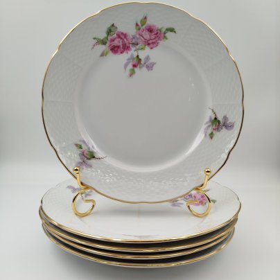 Набор обеденных тарелок с цветочным декором на 5 персон, фарфор, деколь, золочение, Thun (Тун), Чехословакия, 1970-1990 гг.
