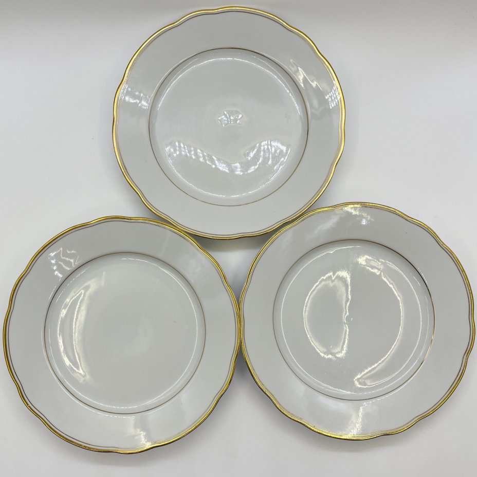 Набор обеденных тарелок на 3 персоны, фарфор, золочение, Colditz (Кольдиц), ГДР, 1960-1990 гг.