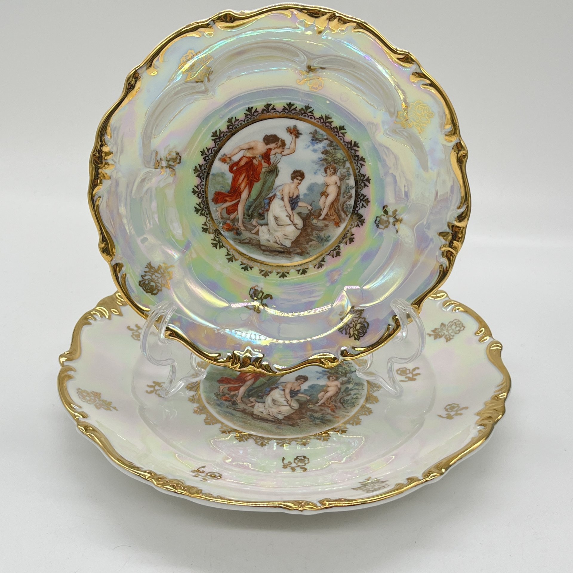 Набор из 2 десертных тарелок из сервиза "Мадонна", фарфор, люстр, золочение, деколь, Sonneberg Porzellan, ГДР, 1950-1970 гг.