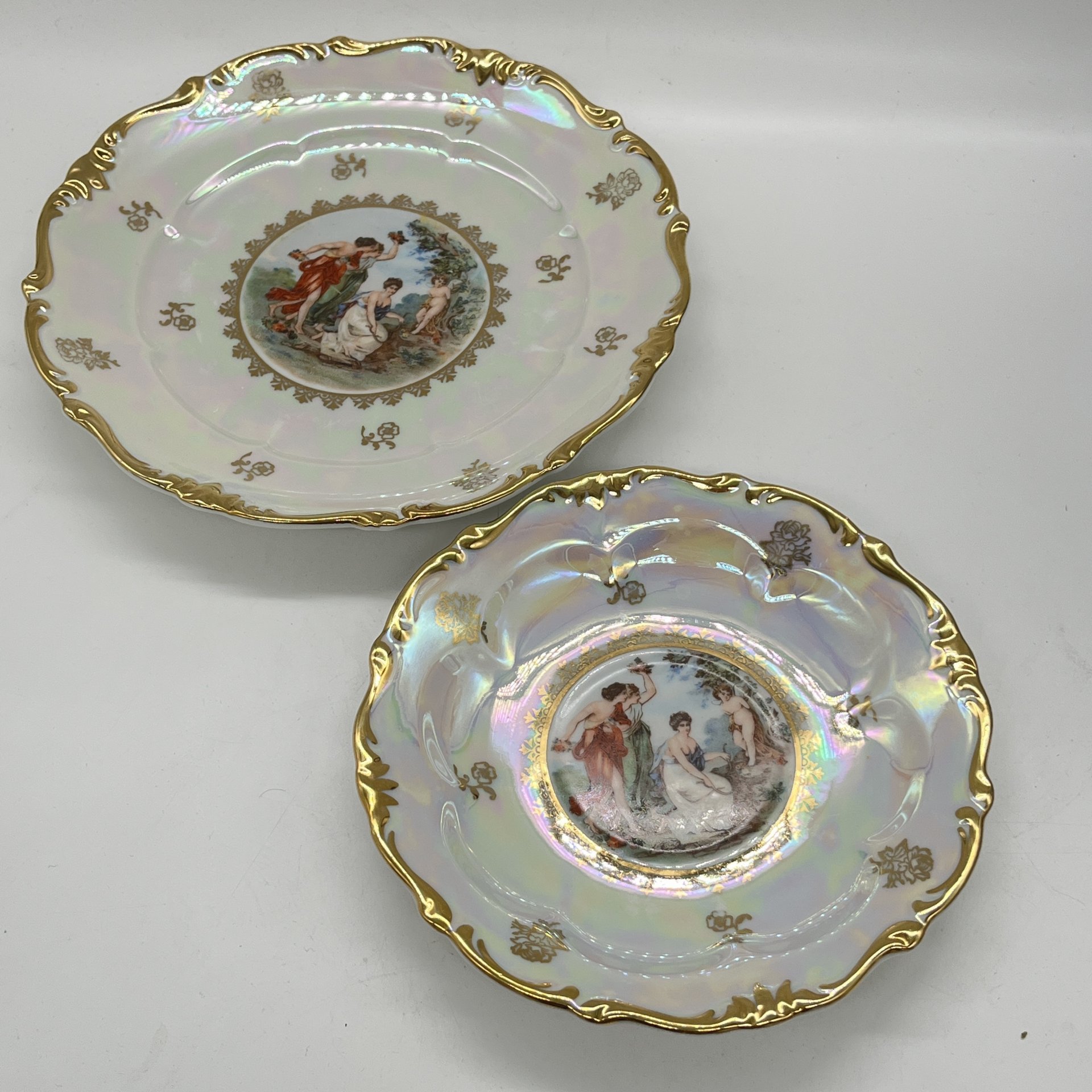 Набор из 2 десертных тарелок из сервиза "Мадонна", фарфор, люстр, золочение, деколь, Sonneberg Porzellan, ГДР, 1950-1970 гг.