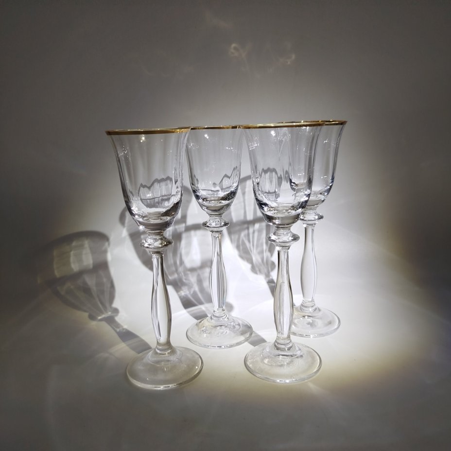 Набор рюмок на высокой ножке на 4 персоны, стекло, золочение, Bohemia Crystal (Bohemia Glass), Чехия, 1993-2010 гг.