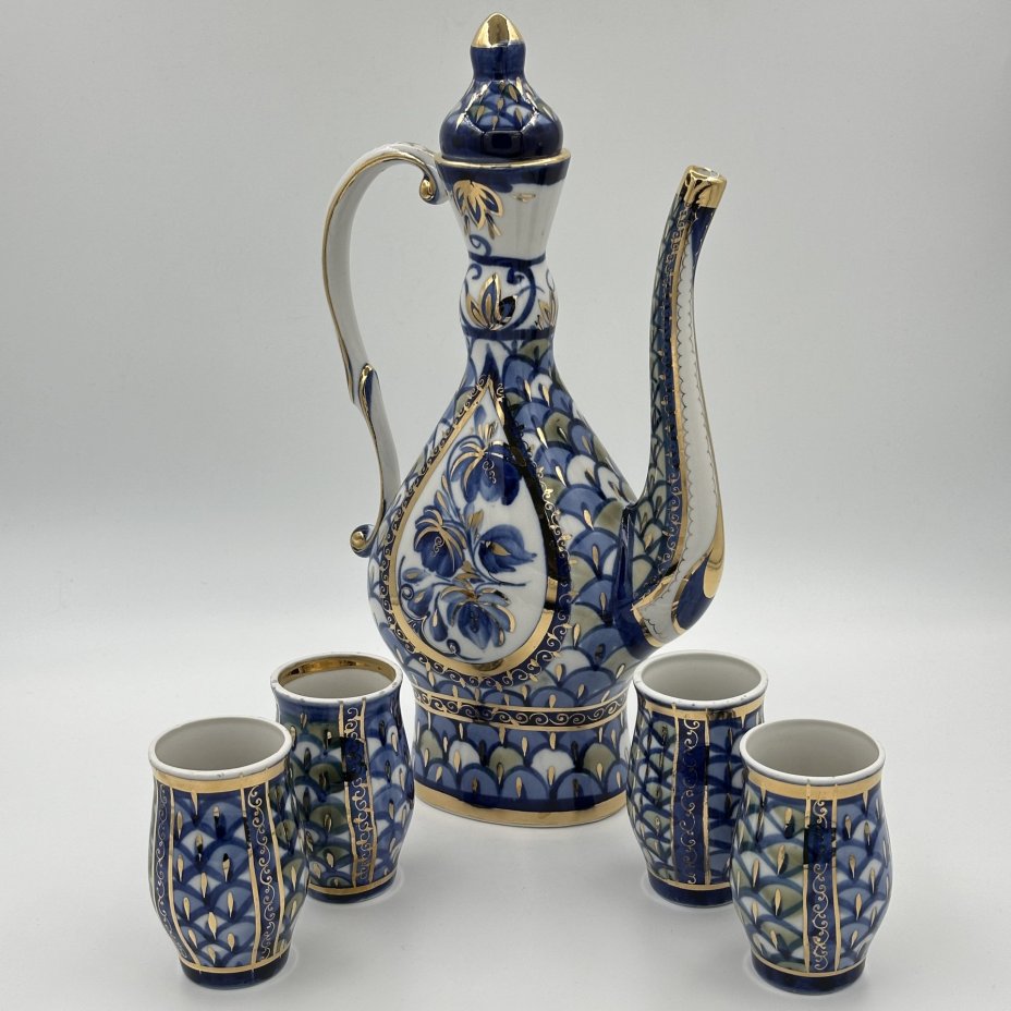 Набор для подачи напитков на 4 персоны с цветочно-геометрическим орнаментом, Кисловодский фарфор - Феникс