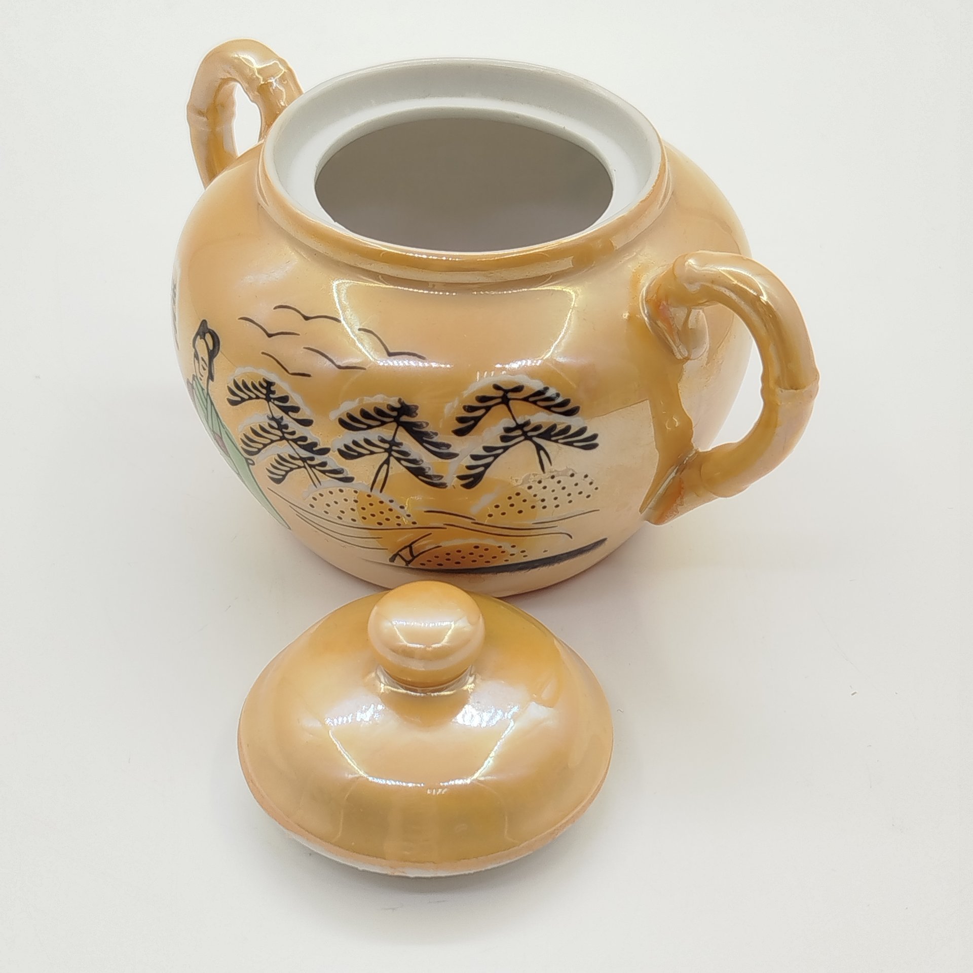 Сахарница с изображением гейши, фарфор, люстр, роспись, Япония, 1950-1970 гг.