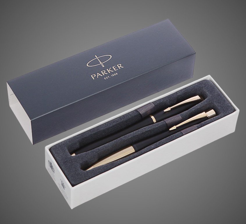 Подарочный набор из 2-х ручек Parker URBAN Muted black GT перьевая и шариковая ручки, Лаки и смолы: лак, латунь