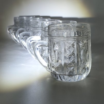 Набор кружек с рельефным декором на 6 персон, стекло, пресс, СССР, 1970-1990 гг.
