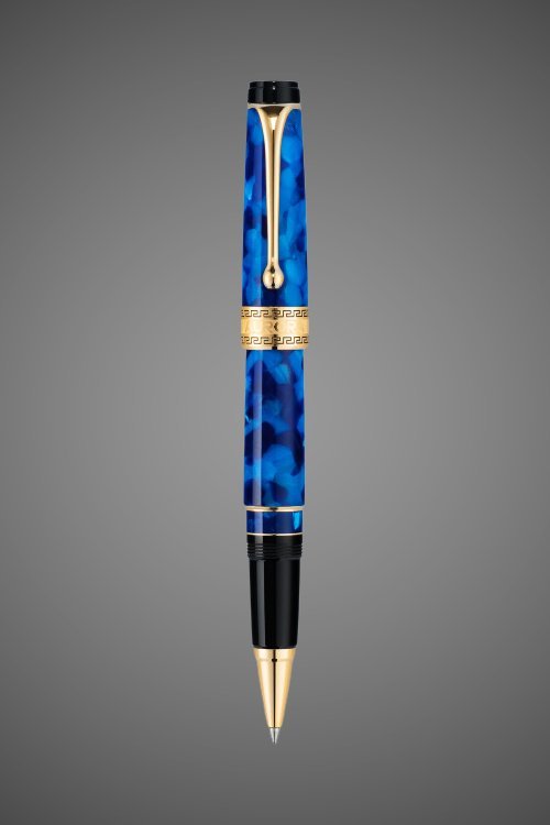 Ручка-роллер Aurora Optima Auroloide Variegated Blue GT, в подарочной коробке, Драгметаллы: позолота, позолота, смола