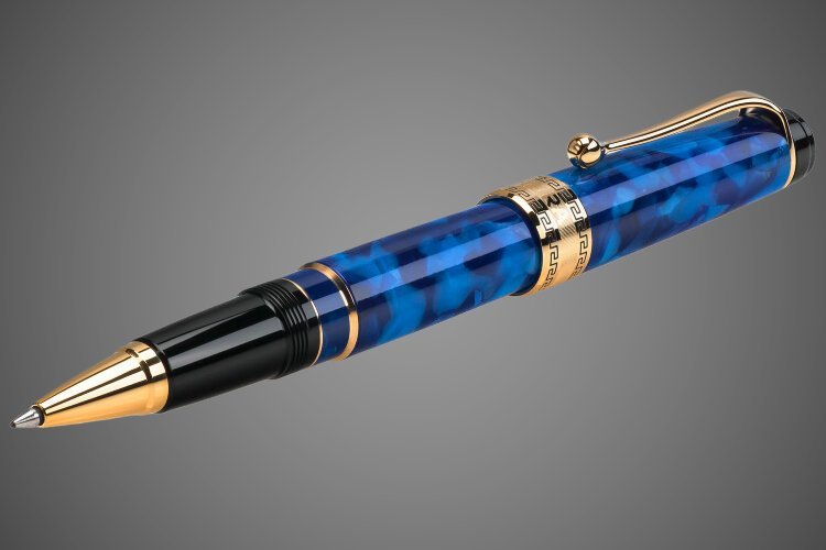 Ручка-роллер Aurora Optima Auroloide Variegated Blue GT, в подарочной коробке, Драгметаллы: позолота, позолота, смола