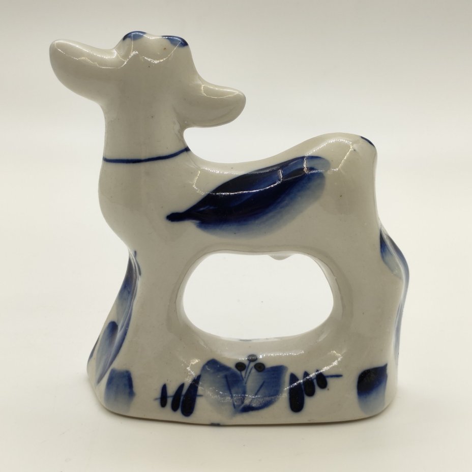 Статуэтка "Козленок с колокольчиком на шее", фарфор, роспись, Речицкий фарфоровый завод (Гжель), СССР, 1970-1985 гг.