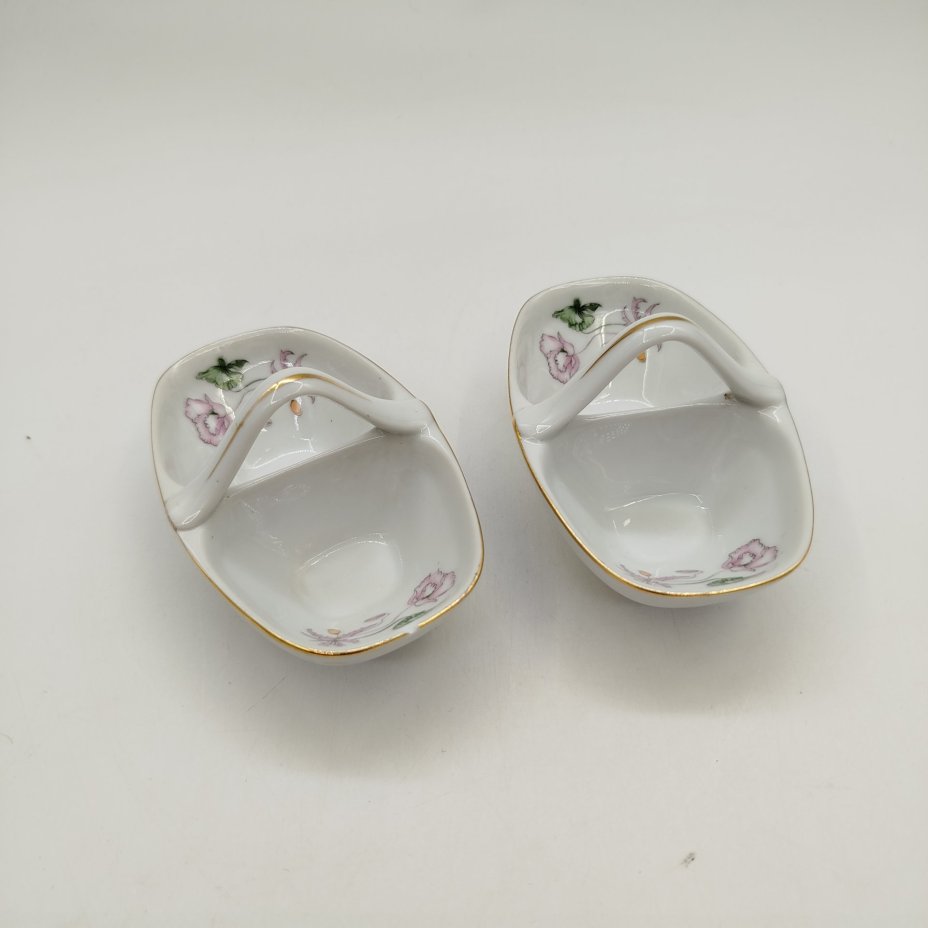 Набор из двух менажниц на две секции с растительным декором, фарфор, деколь, золочение, Concordia Lesov, Чехословакия, 1970-1991 гг.