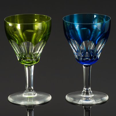 Набор из двух бокалов синего и зеленого оттенка, Saint Louis (?), хрусталь, нацвет, Франция, 1950-1970 гг.