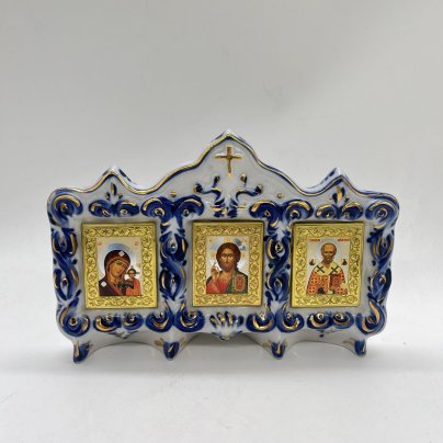 Киот настольный из 3 икон, Климов, Белова, Гжель