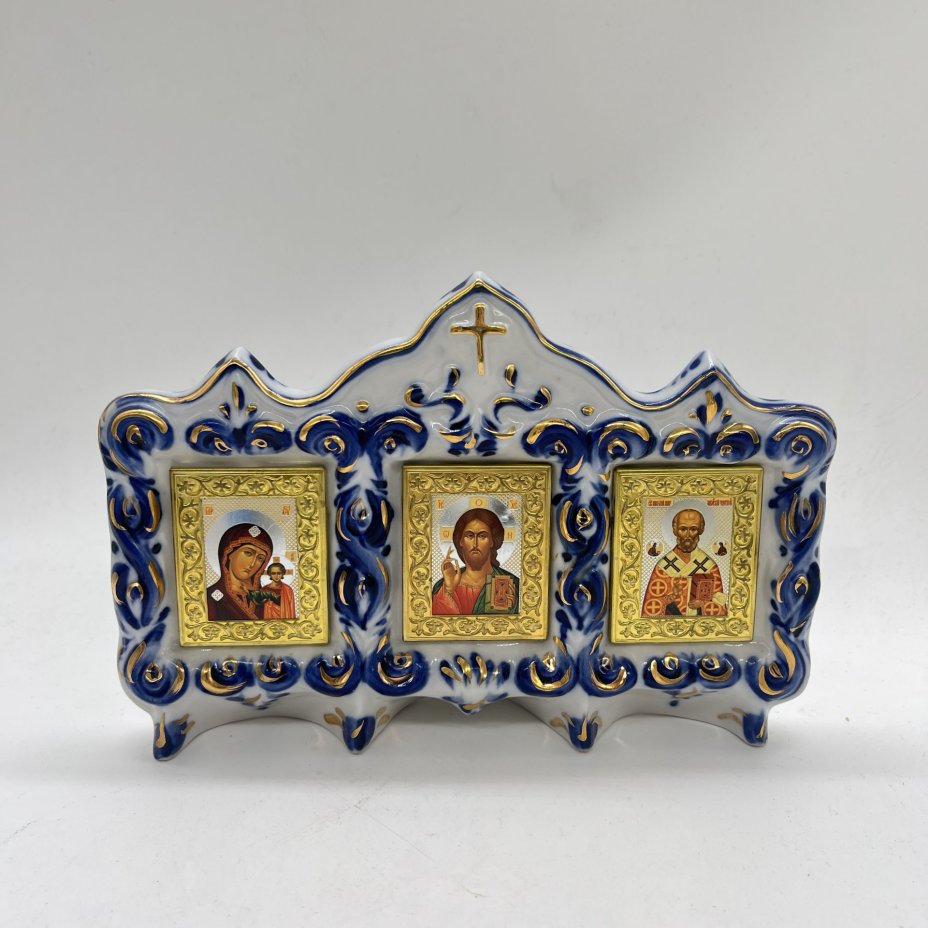 Киот настольный из 3 икон, Климов, Белова, Гжель
