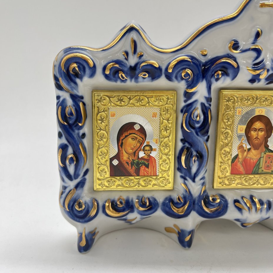 Киот настольный из 3 икон, Климов, Белова, Гжель