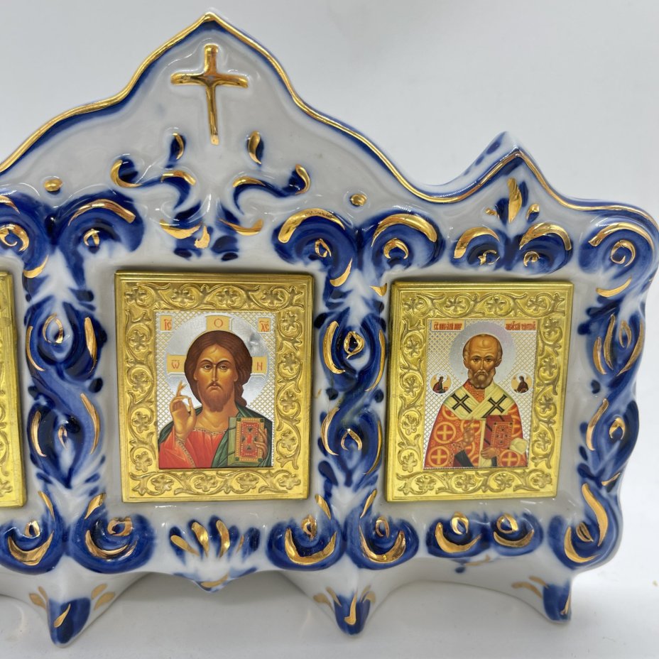 Киот настольный из 3 икон, Климов, Белова, Гжель
