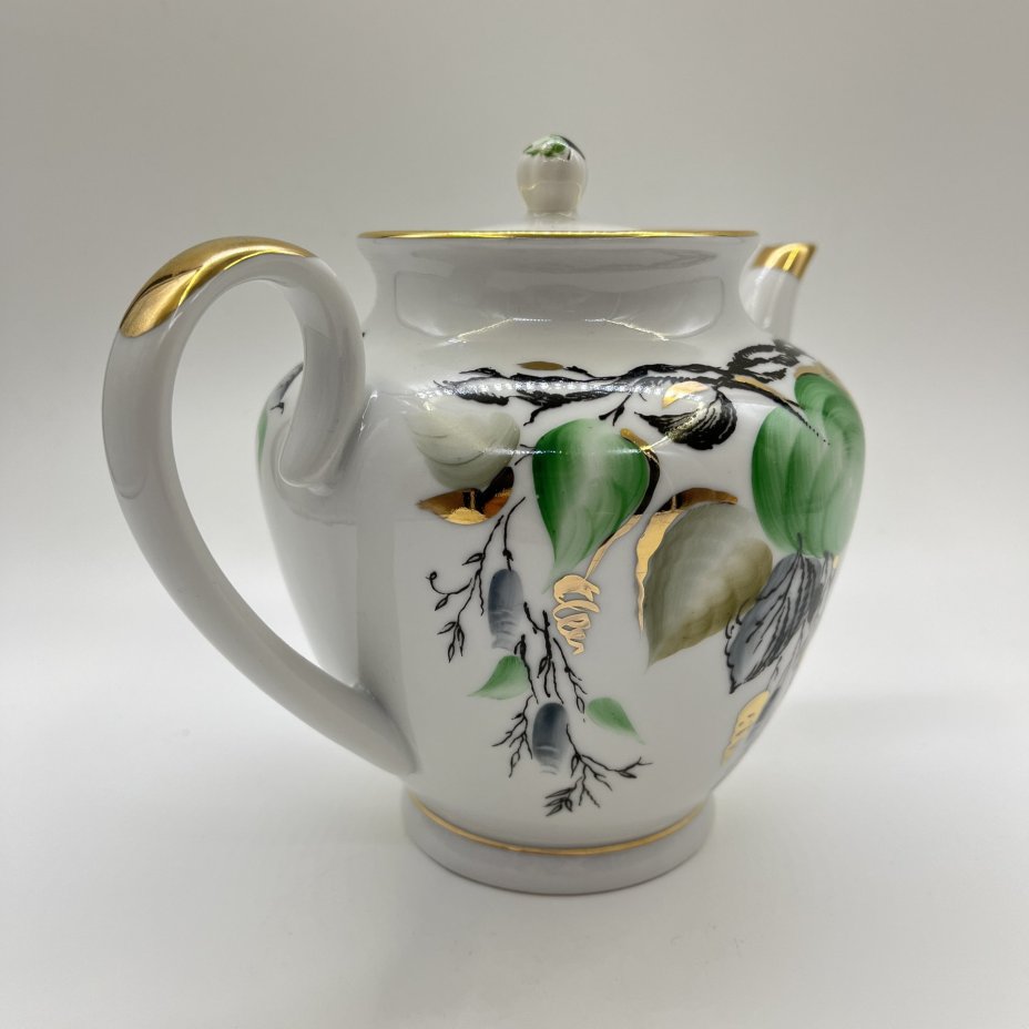 Чайник заварочный "Берёзка" (крышка в подборе), фарфор, золочение, роспись, Ленинградский фарфоровый завод (ЛФЗ), СССР, 1970-1986 гг.