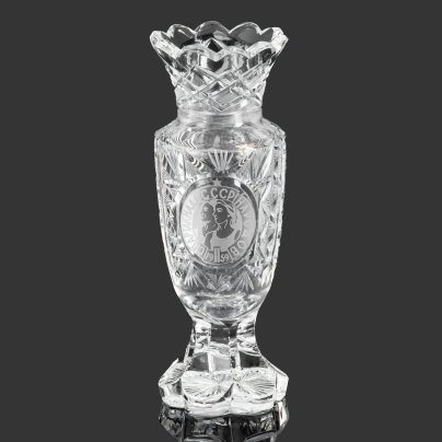 Ваза "II Спартакиада народов СССР. 1959", хрусталь, гранение, травление, СССР, 1959 г.