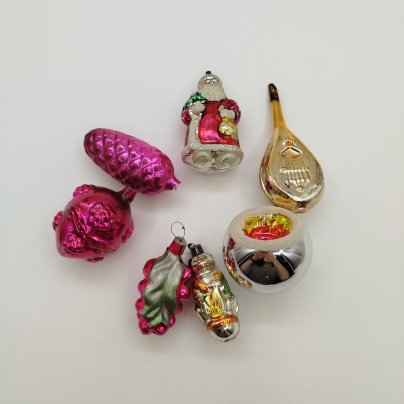 Набор из семи елочных игрушек, стекло, металл, СССР, 1960-1980 гг.