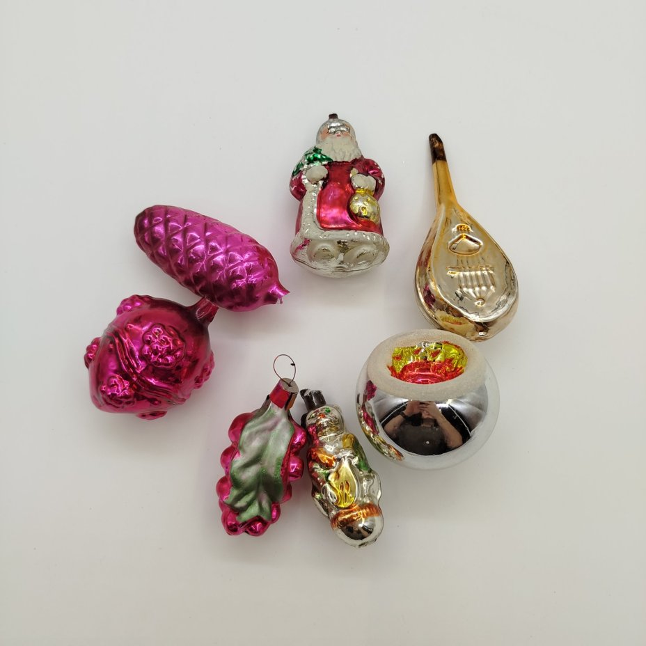 Набор из семи елочных игрушек, стекло, металл, СССР, 1960-1980 гг.