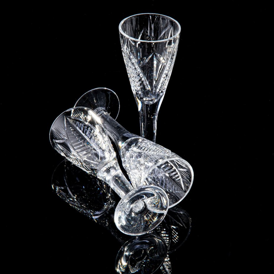 Набор из 3 рюмок в технике алмазной грани, хрусталь, СССР, 1970-1990 гг.