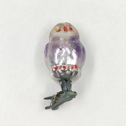 Игрушка елочная на прищепке "Сова", стекло, краска, металл, СССР, 1960-1980 гг.